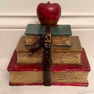 Vintage cast iron Book Stack w/ Apple doorstop/bookend/decor - perf teacher gift